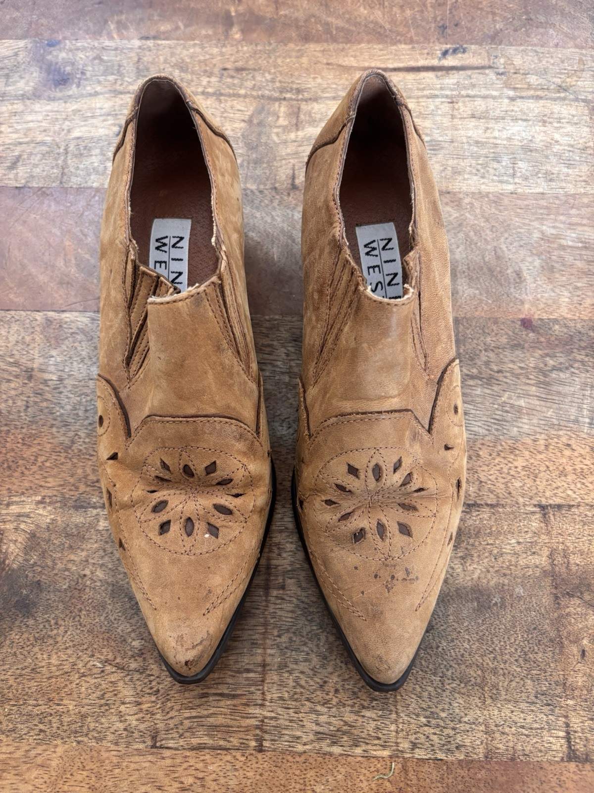 Vintage Nine West Nubuk Leather Western Cowboy Ankle Boots Booties 7.5 M