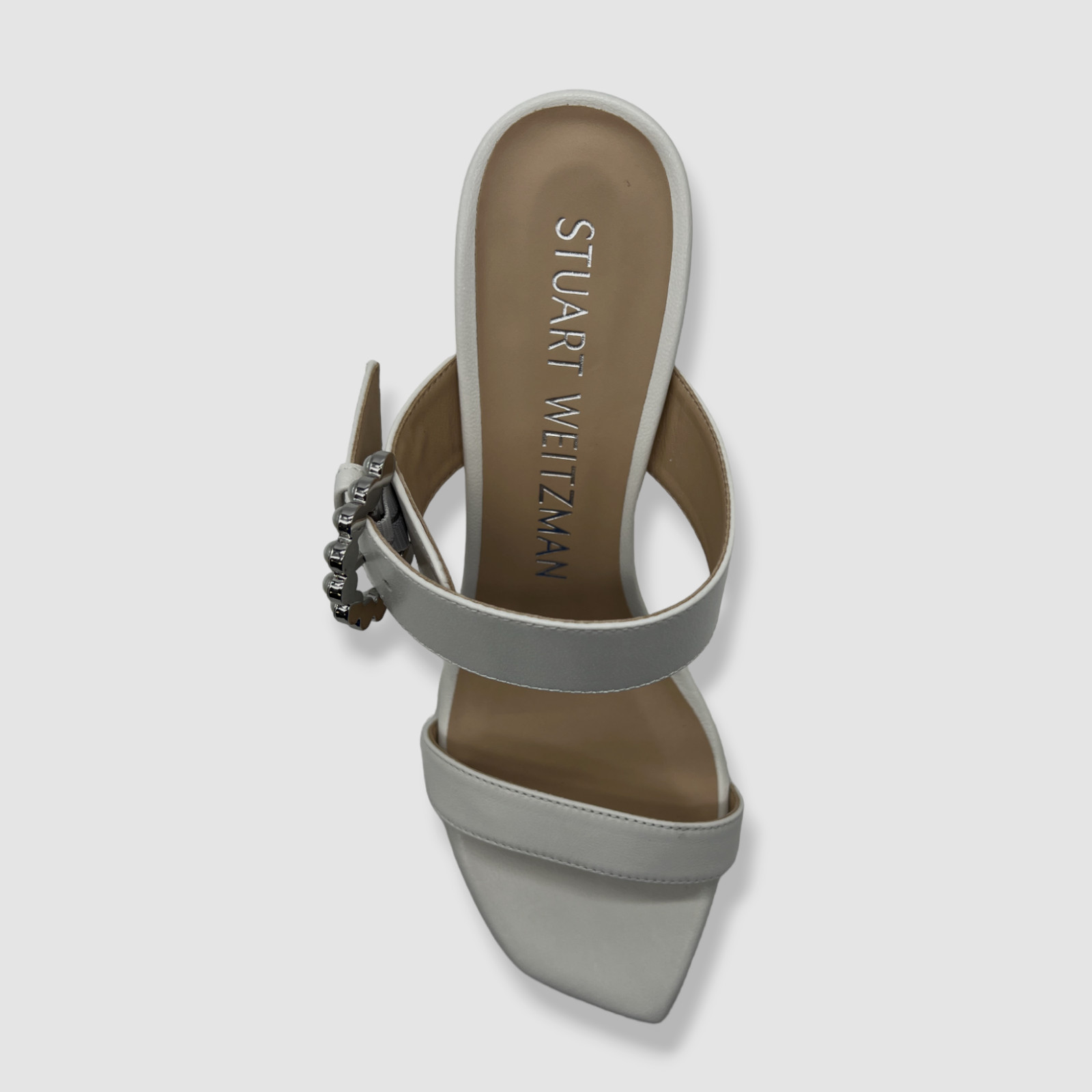 $450 Stuart Weitzman Women’s White Piper 75mm Slide Sandal Shoes Size US 6.5