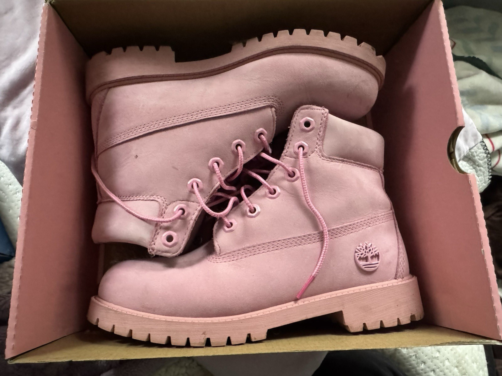 Timberland Women’s Pink Leather Ankle Bootie Lace-Up Round Toe Size 6