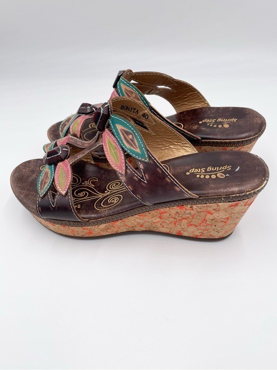 Spring Step Bonita Sandals Women’s Size 40 US 9 Bohemian Artsy Colorful Leaf
