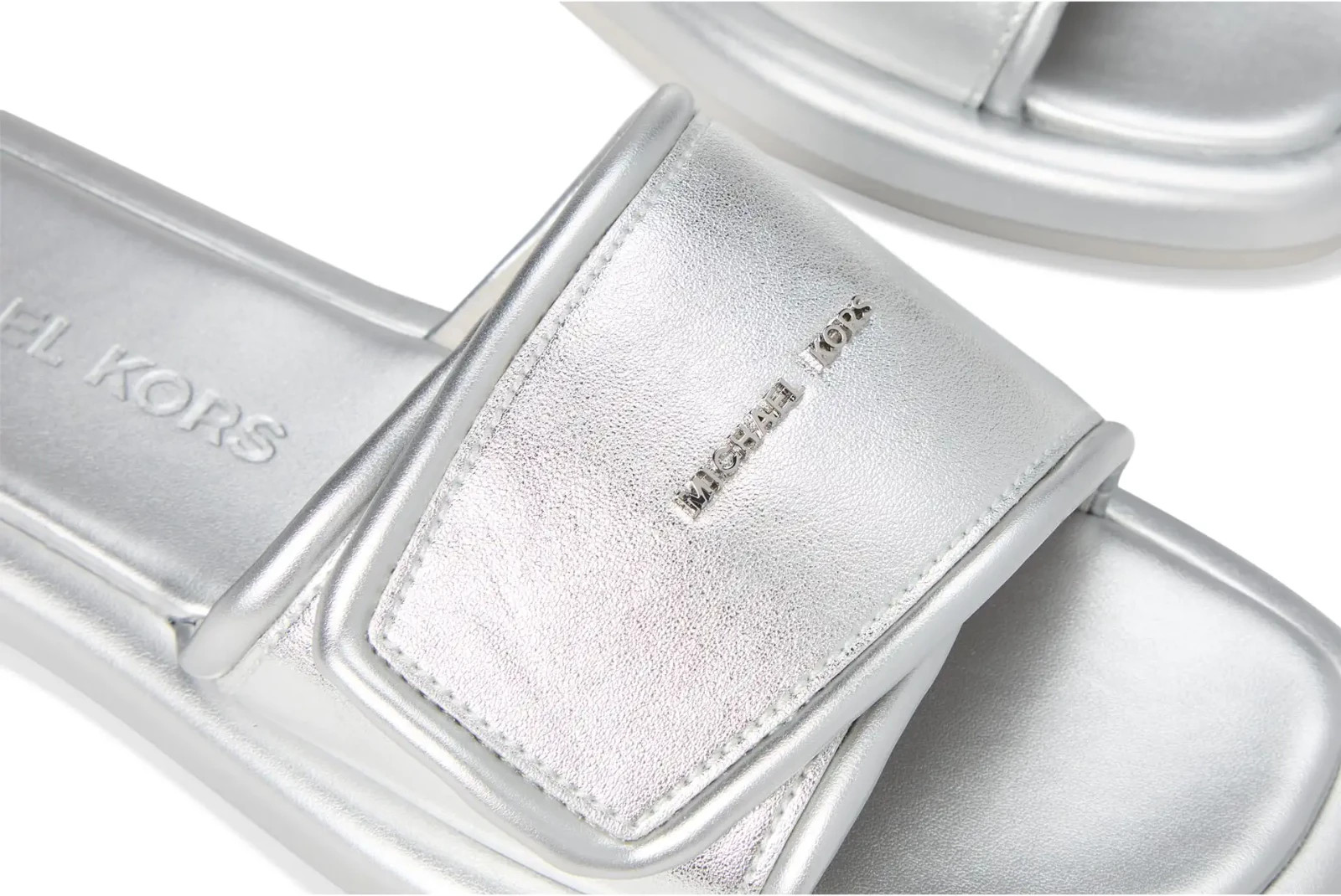 MICHAEL KORS SUKI MK LOGO SILVER ADJUSTABLE SLIDES 9 11 I LOVE SHOES