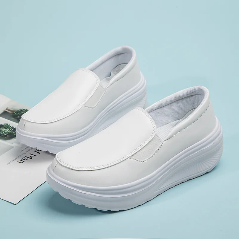 Spring Genuine Leather Soft Outsole Work Shoes Swing Shoes Wedges Single Shoes