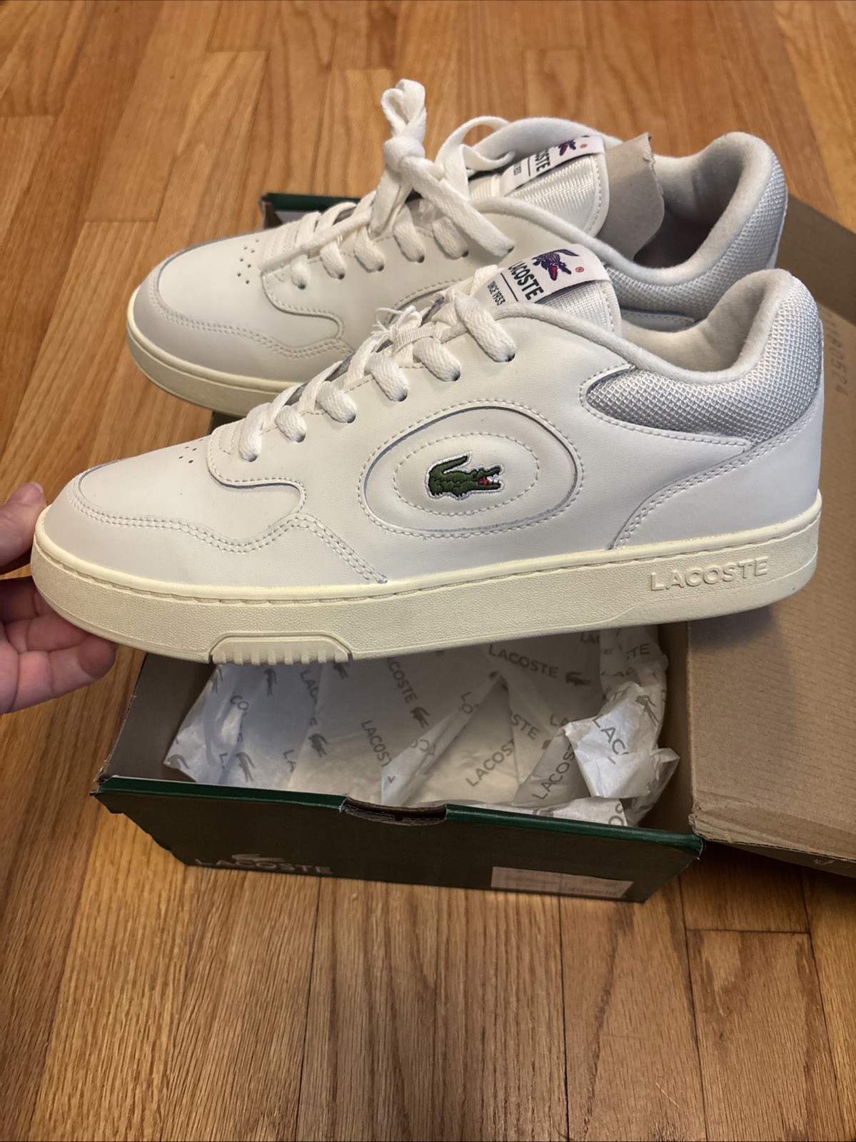 Lacoste Powercourt 2.0 Shoes Womens Size 10 White Leather Ortholite Sneaker NEW
