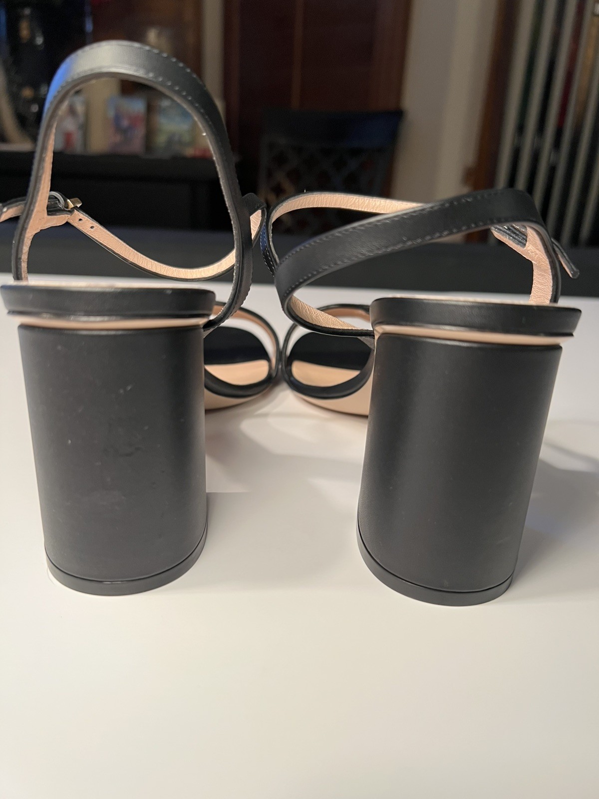 GUCCI GG Marmont Black Leather Block Heel Sandals – Size 40 – New in Box