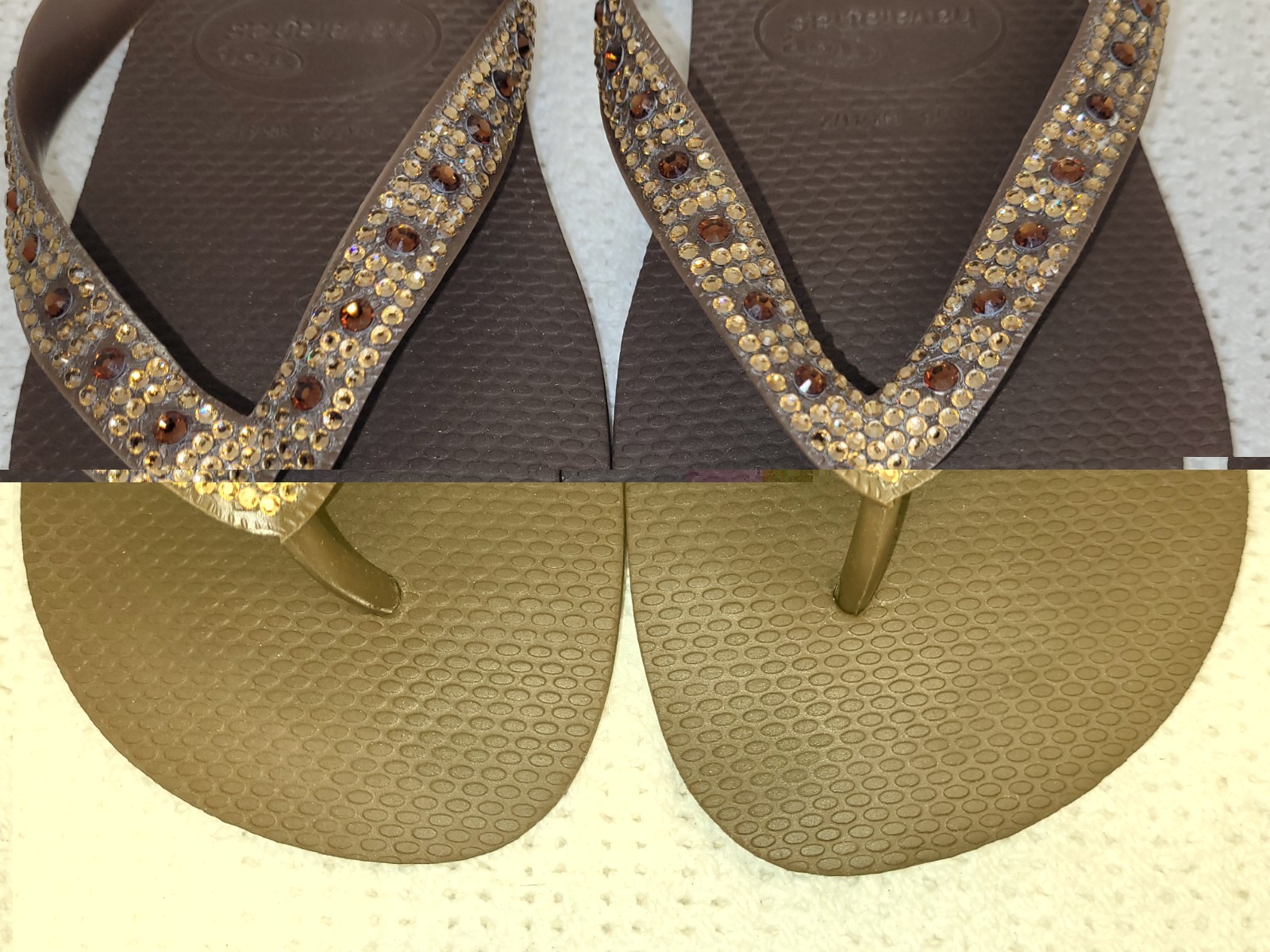 Havaianas Slim Glitter II brown sandals & rhinestone embellished straps W 9/10