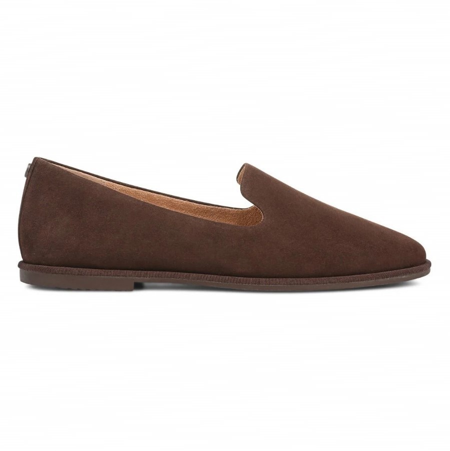 VIONIC Women Willa 2.0 Slip on Flat, Chocolate Suede (NEW)