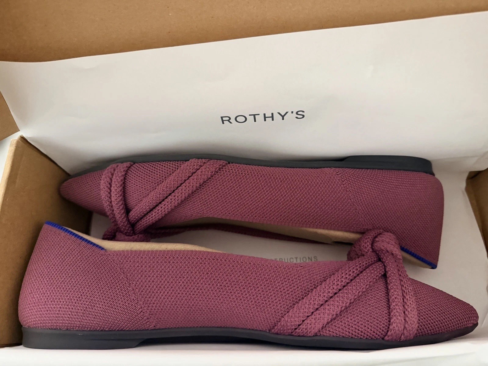 Rothy’s The Knot Point II Mauve Knit Pointed Toe Slip-On Flats Women’s 8.5