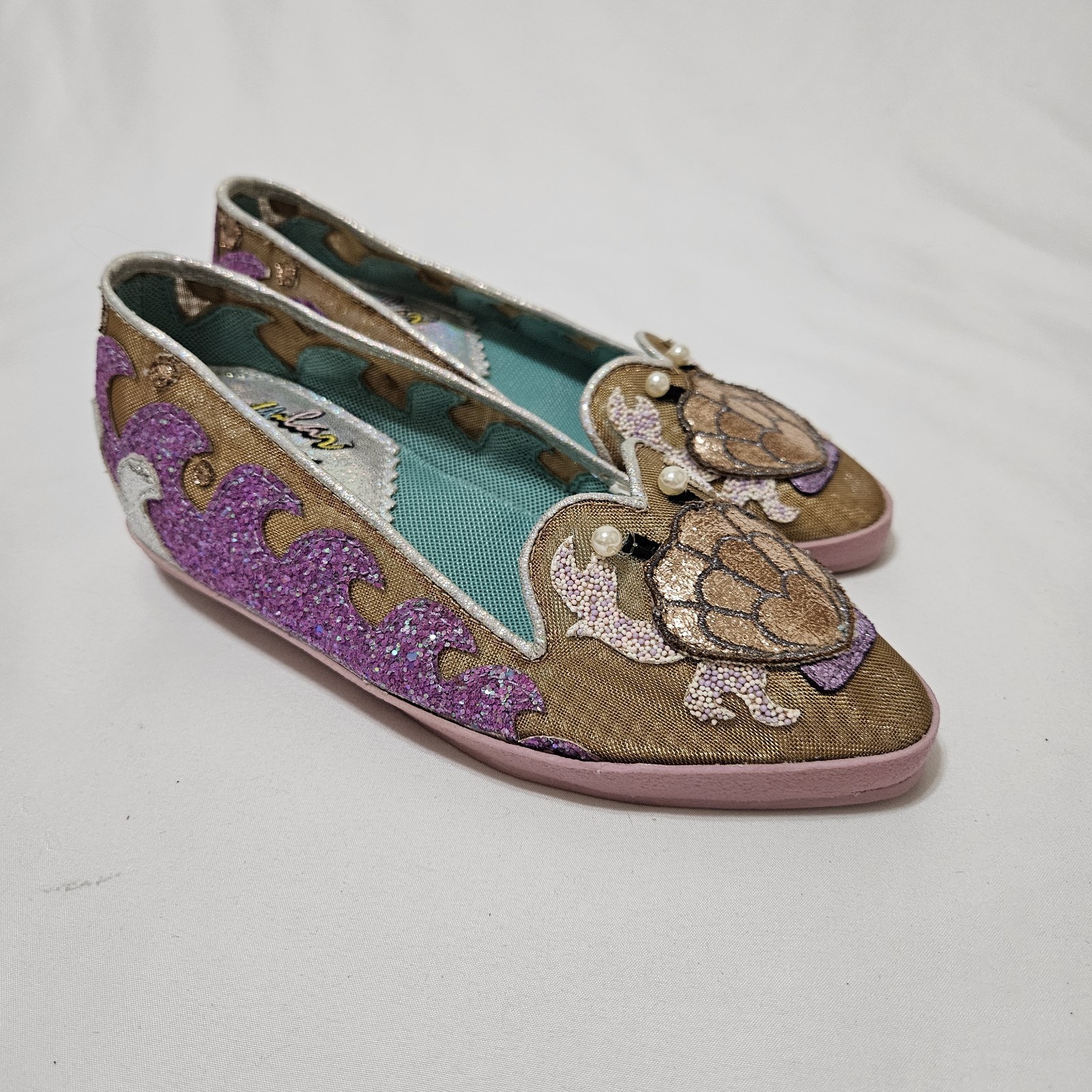 Irregular Choice Sparkly Glitter Nautical Seashell Pearl Ballet Flats Size 37 EU