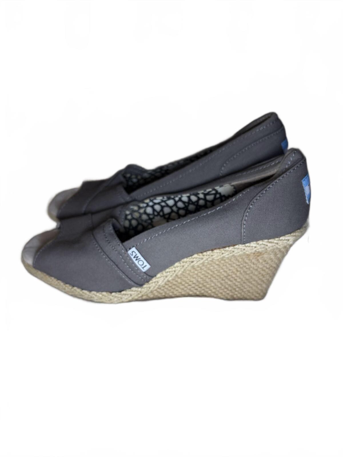 Tom’s Grey Wedges Peep Toe size 8