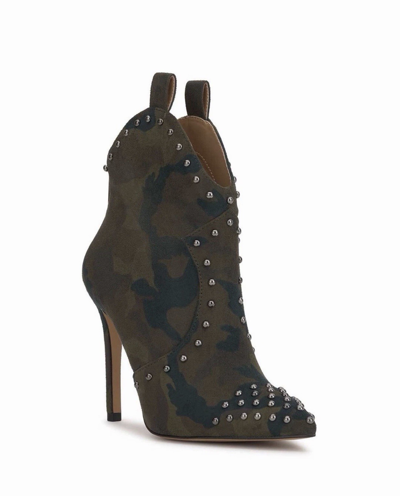 Jessica Simpson Pixillez Camo Studded Suede Pointed Toe Ankle Bootie Zip 7.5