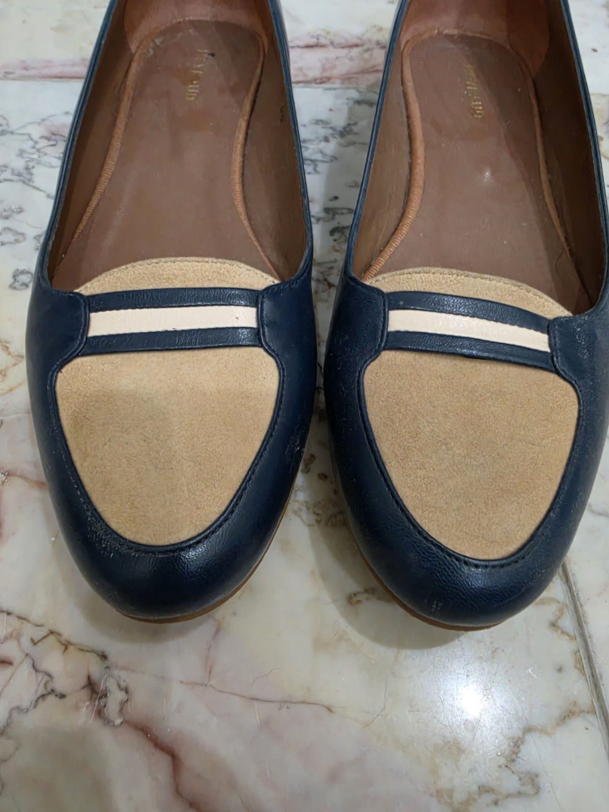 Heyraud Women’s Leather Slip-On Loafer Flats Colorblock Navy/Beige US 7.5