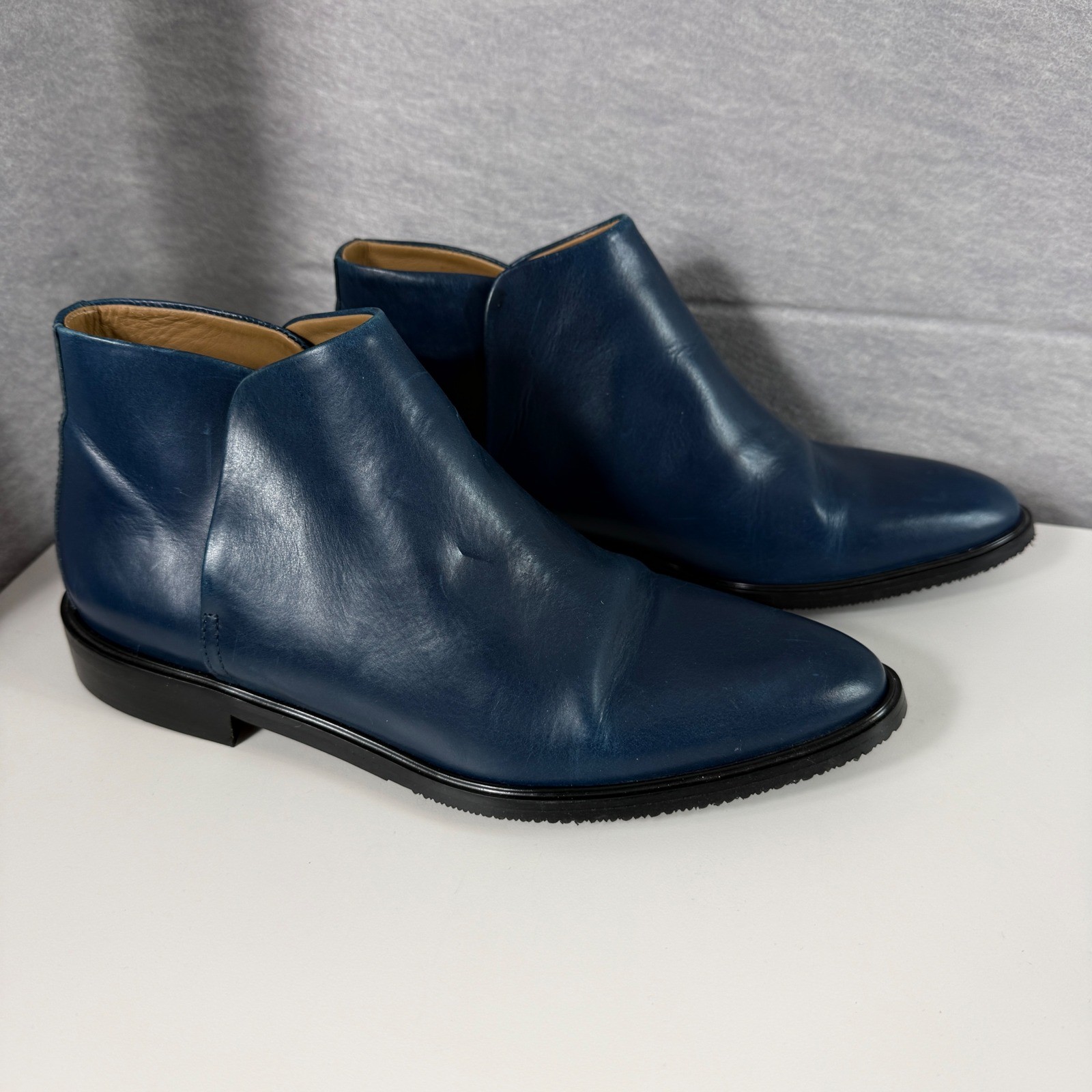 Everlane Womens 7.5 Ankle Boots Blue Leather Italy Minimalist Modern Chic
