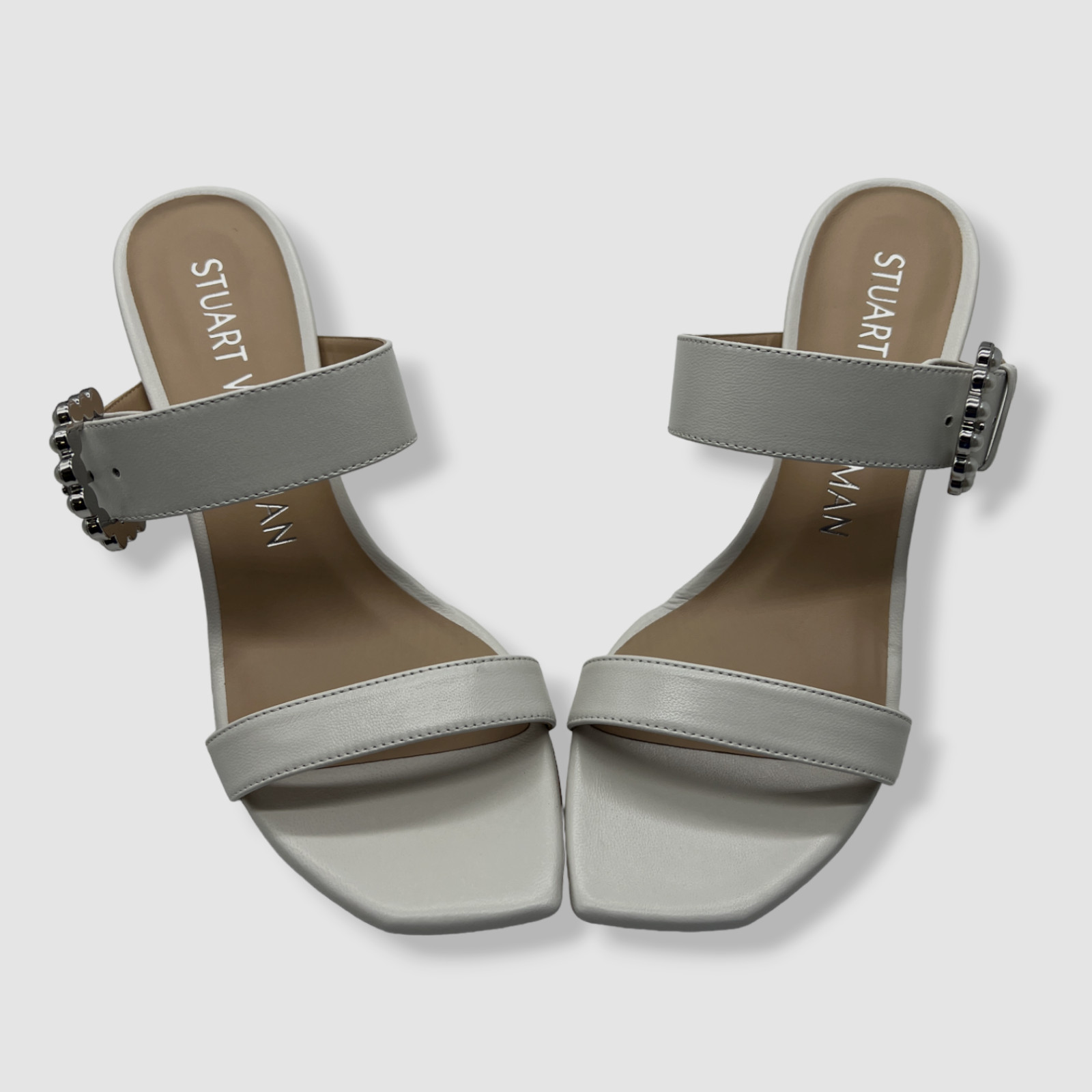 $450 Stuart Weitzman Women’s White Piper 75mm Slide Sandal Shoes Size US 6.5