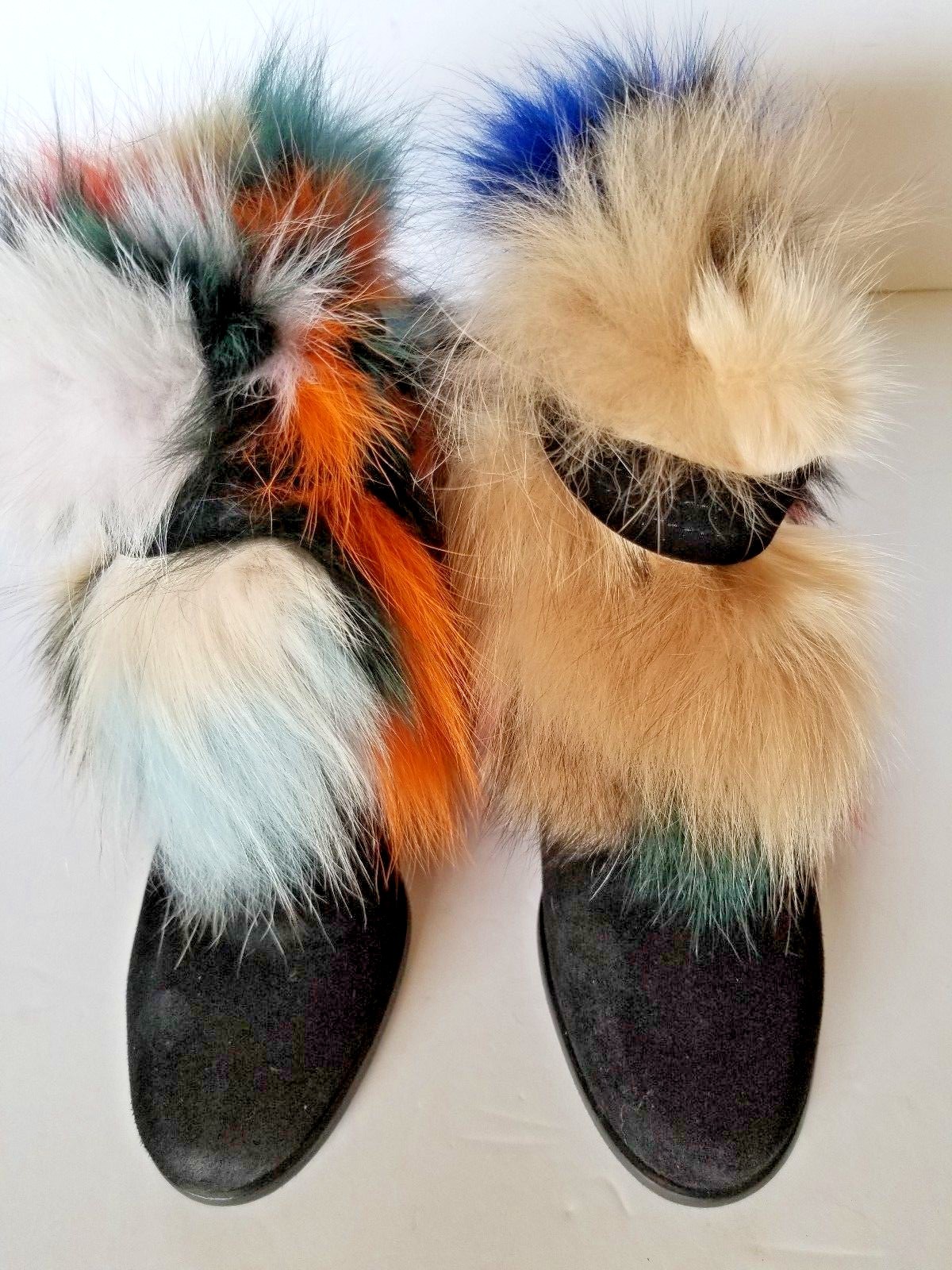 NEW $890 Stuart Weitzman Midgofurit Fox Fur Bootie Ankle Boots Black Multi 6 US
