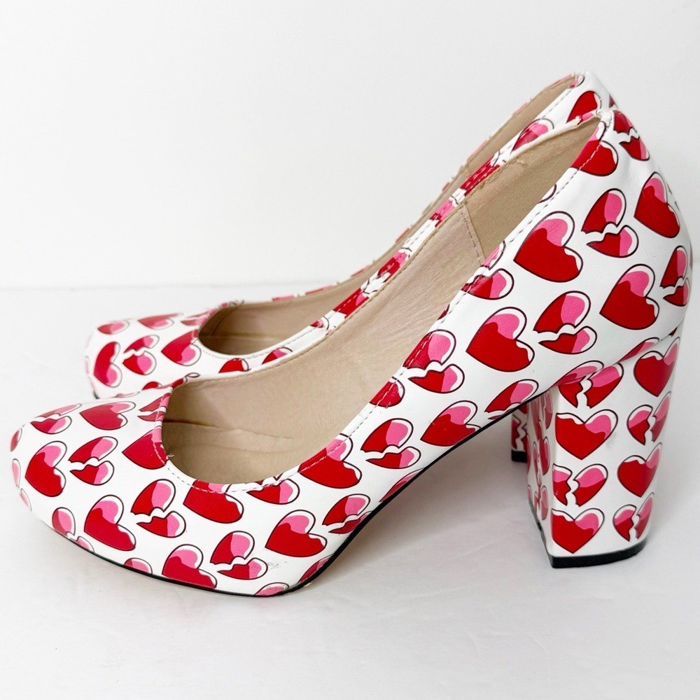 LFL Heart Print Heartbreaker Love Valentine’s Twee Heels Shoes Pumps Sz. 8