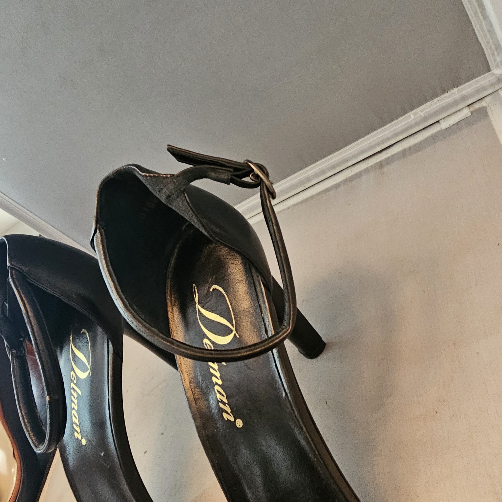Delman Made in Spain Size 10.5 M Black Open Toe 4″ High Heels, See Pics for Cond