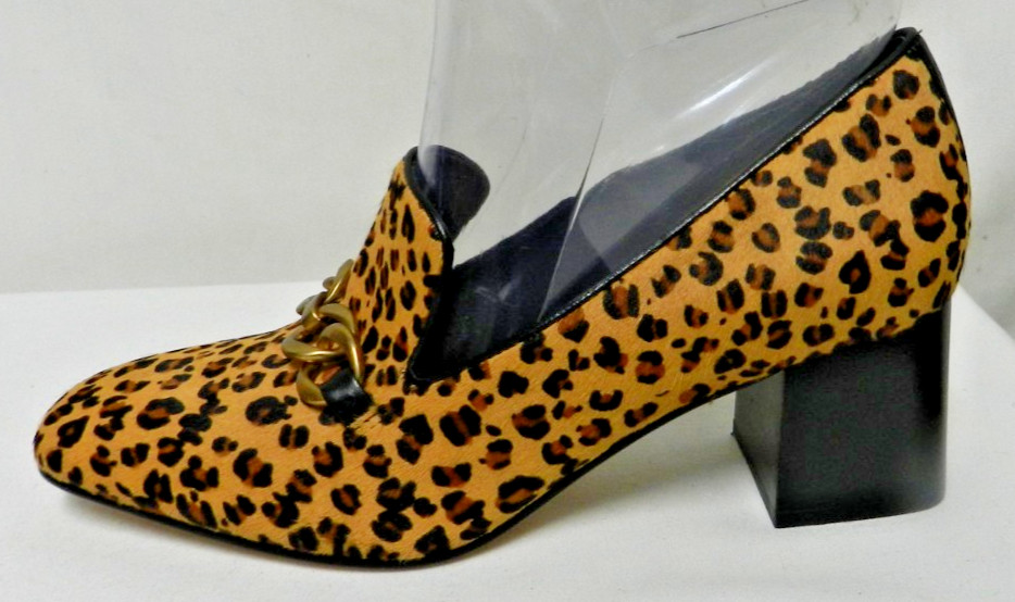 Via Spiga pony hair fur leather animal leopard block heels pumps NEW Size Sz 8