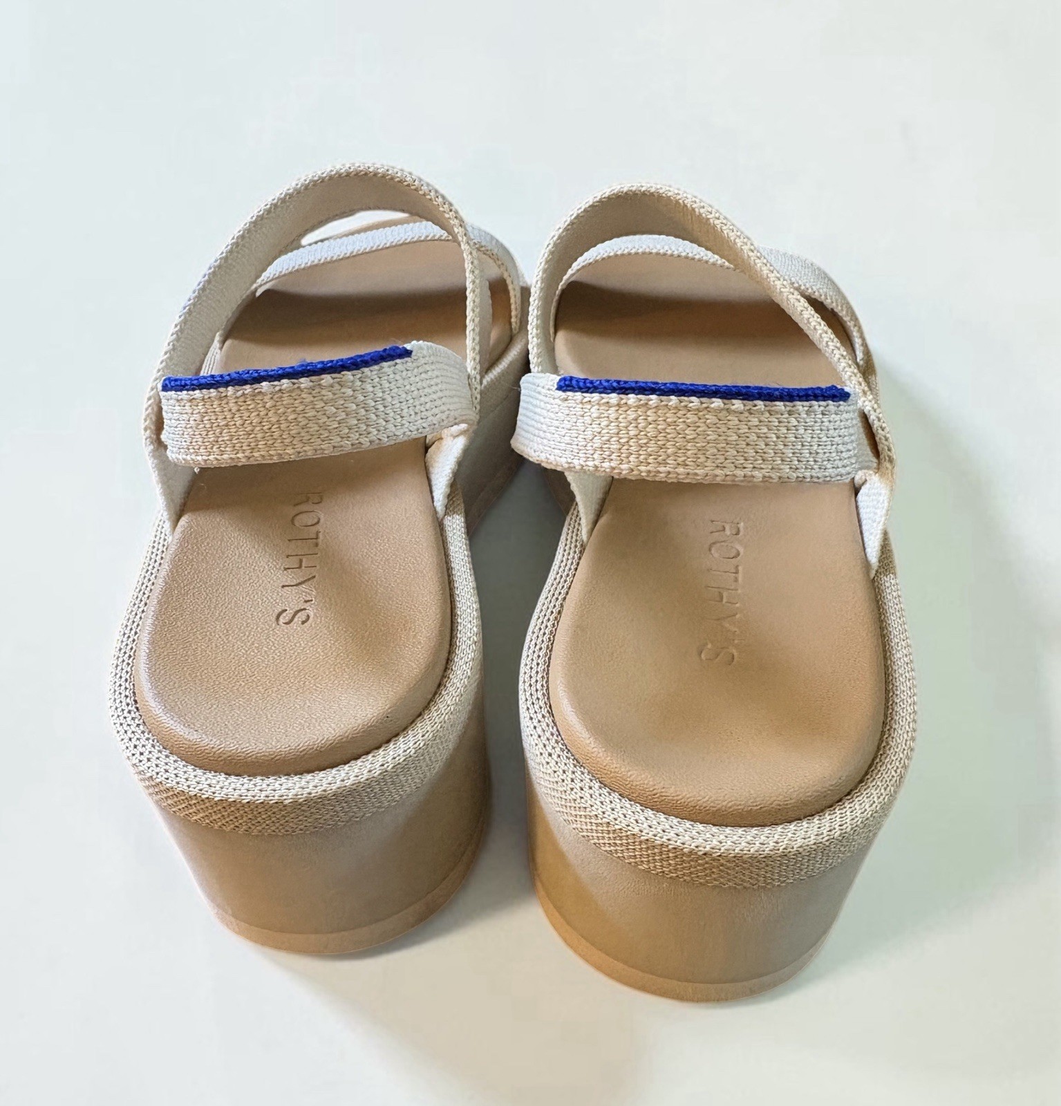 ROTHY’s PLATFORM SANDAL Cream SIZE 8.5 Comfortable Fabric Lightweight Heel 2.5in