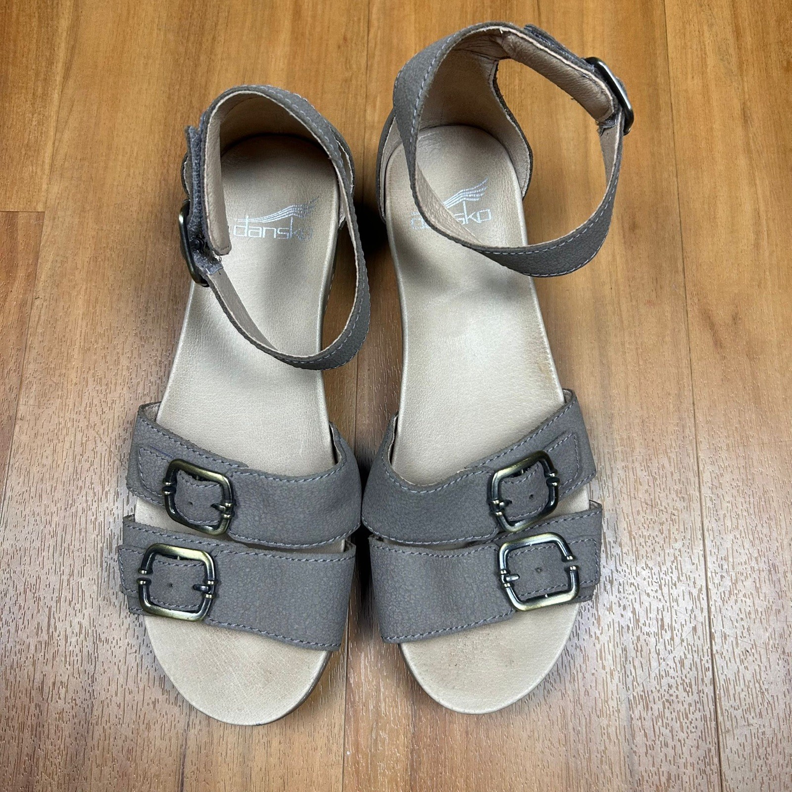 Dansko Gray Leather Wedge Sandals Womens Size EU 36 Ankle Strap Comfort