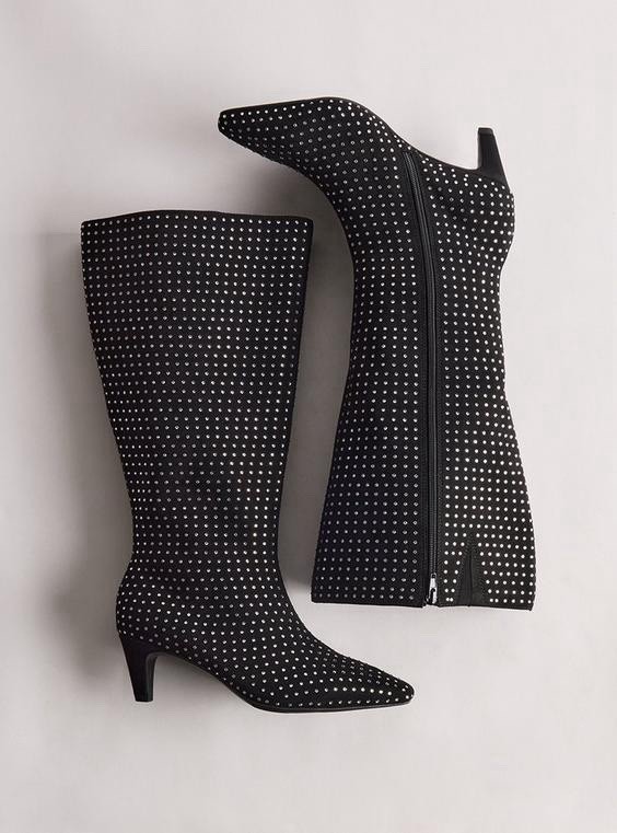 Torrid Embellished Kitten Heel Knee Boot Black Size 11WW New W/O Box