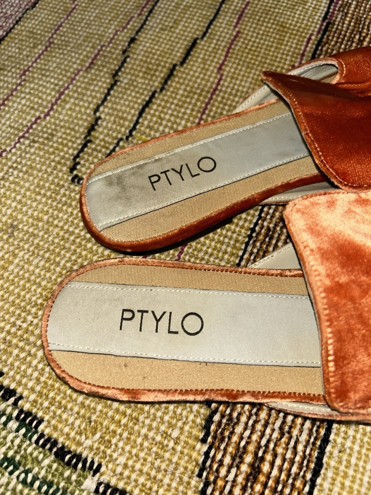 PTYLO VELVET MULES FLATS SIZE 39 ORANGE CRUSHED VELVET Handmade Moroccan
