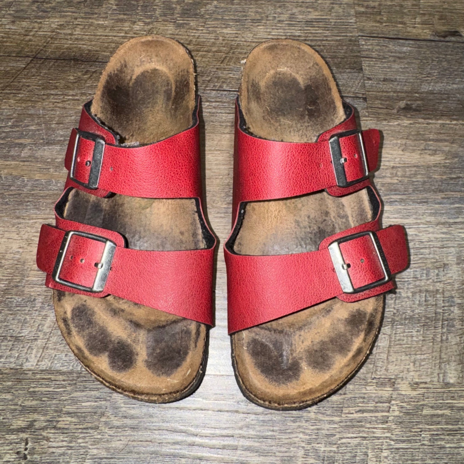 Birkenstock Arizona Red Birko-Flor Two Strap Buckle Sandals Size 36 Womens 5-5.5
