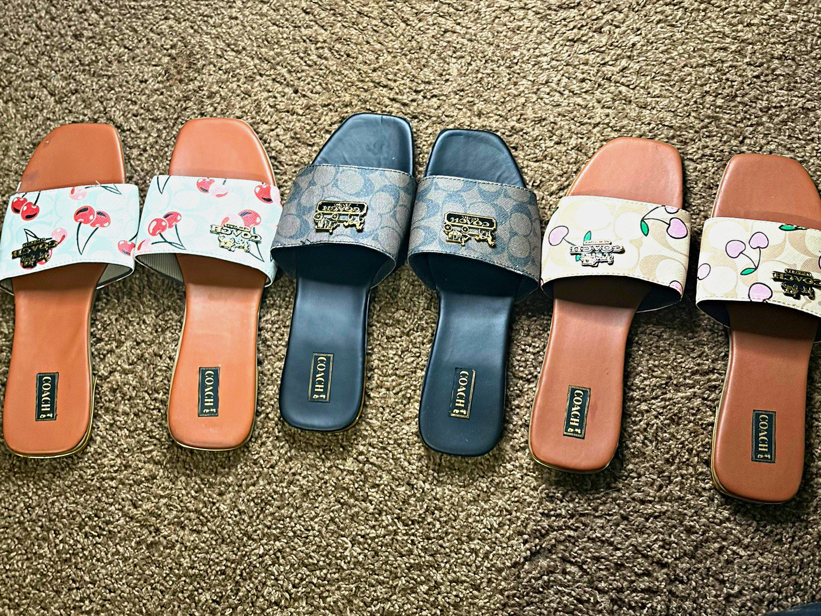Coach Signature Logo Cherry Fruit Print Leather Slip-On Slide Sandals US 7 1=$20