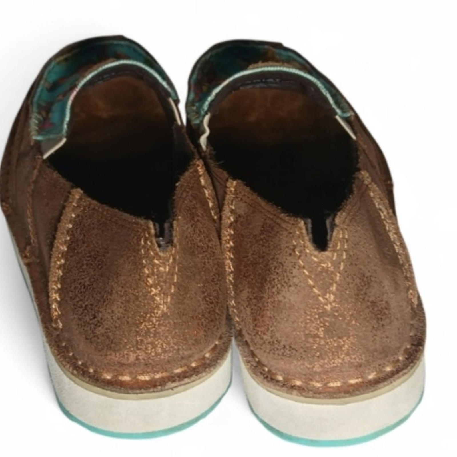 Ariat Cruiser Slip On Shoes 7.5 B Western Rodeo Cowgirl Turquoise Copper Leather