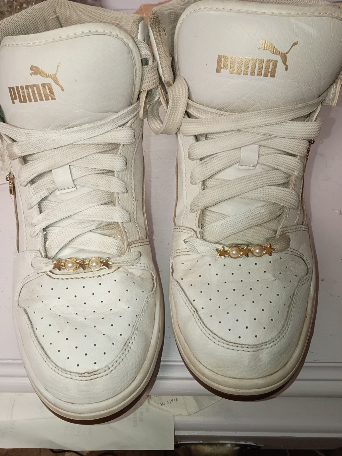 PUMA Rebound Layup Pearlized High Top Womens Off White Sneakers Size 8