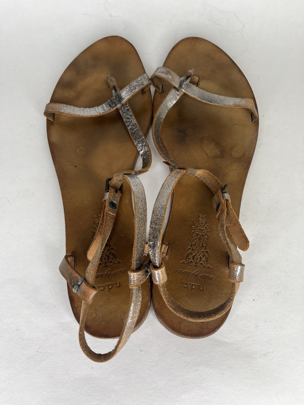n.d.c. Made by Hand Sandals Women 41US 10 Shoes T-Strap Silver Slingback Strappy