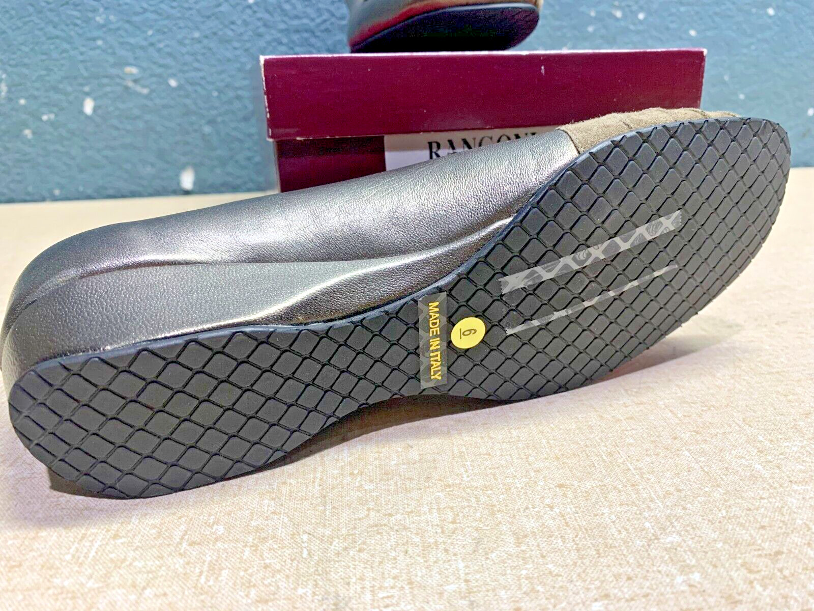 AMALFI BY RANGONI FOLENA BTN WEDGE PEWTER KID PEPE CASHMERE NOS 6 B WOMENS SHOE