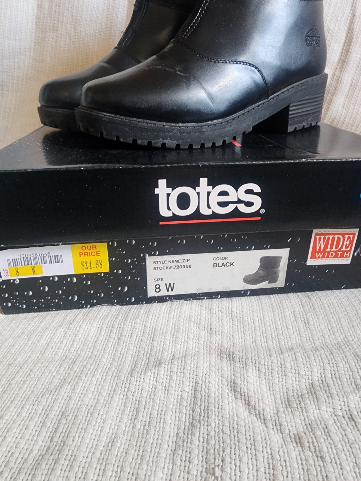 Totes Zip Black Waterproof Lined Ankle Bootie Zip Faux Fur Trim Women’s 8W