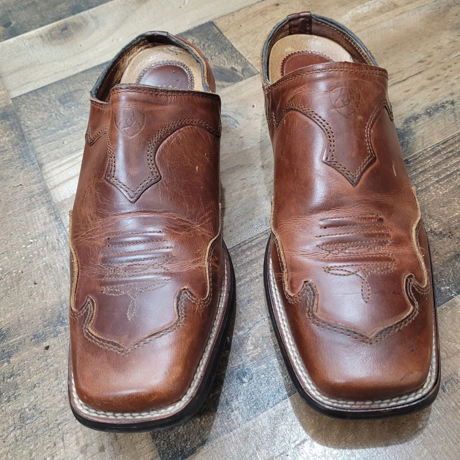 Ariat ATS Womens 6.5B Brown Leather Western Mule Slip On Clog Shoes