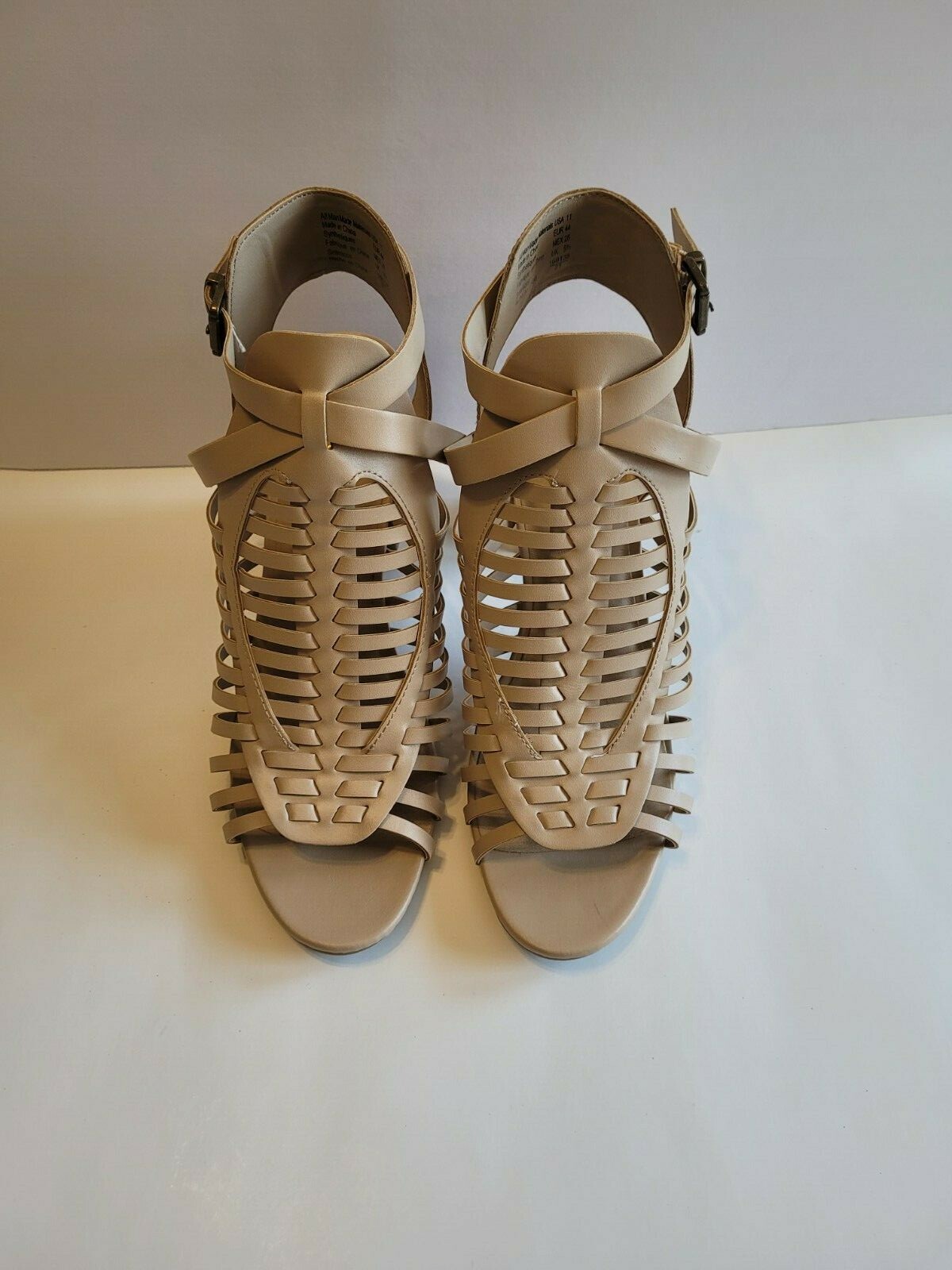 American Eagle Beige Cage Heeled Sandals With Buckle S11 Open Toes -3.25in heel
