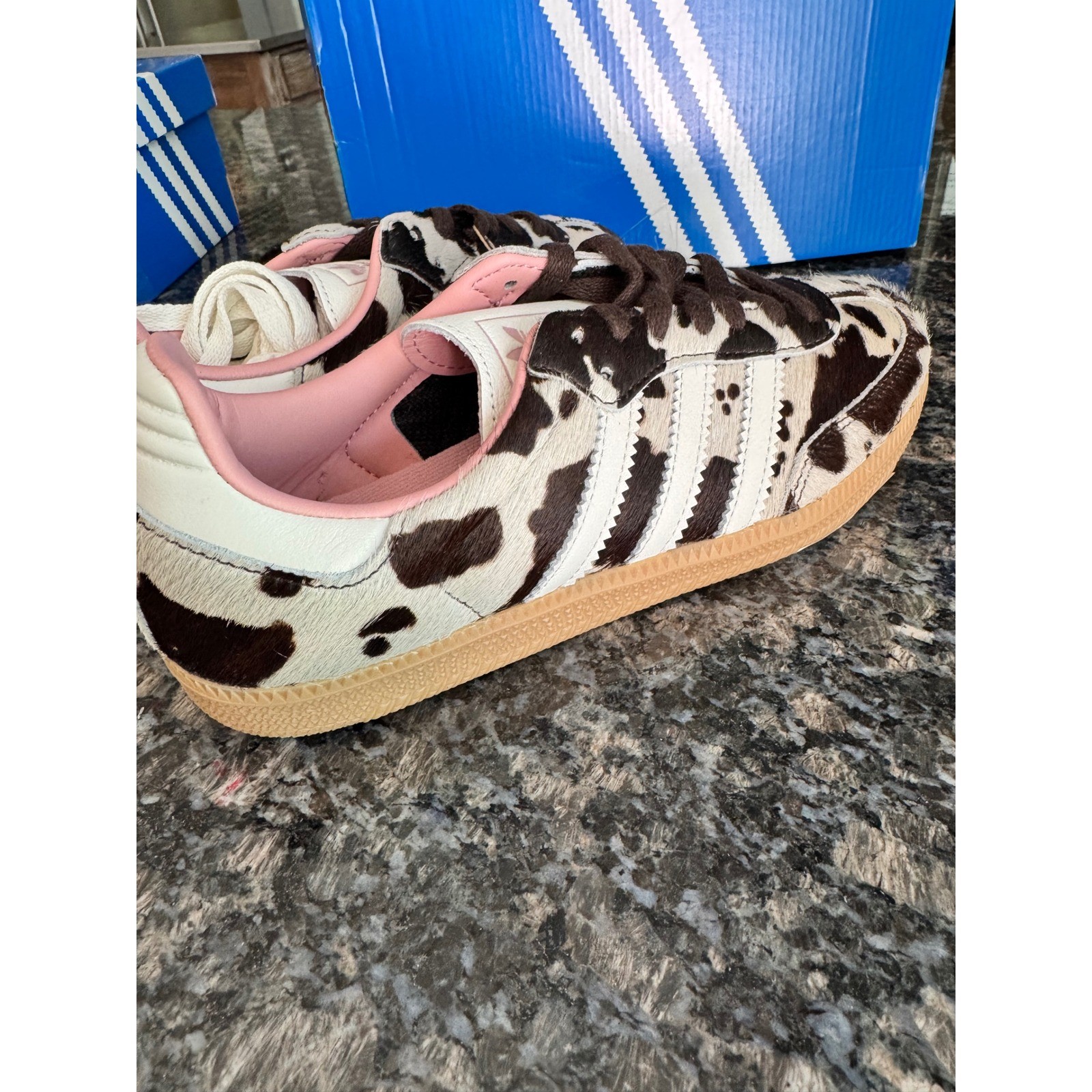 Adidas Samba OG W Cow Print Pony Hair Sneakers JR1256 Brown White Gum 7 Womens