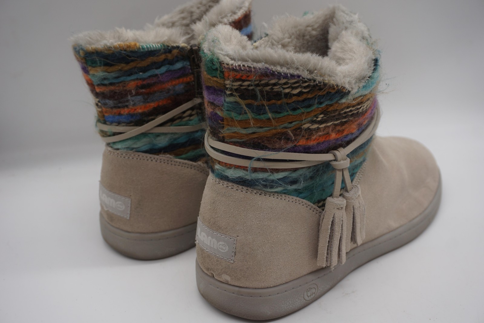 LAMO Jacinta Southwest Boots Beige Suede Zip Faux Fur Womens Size 7