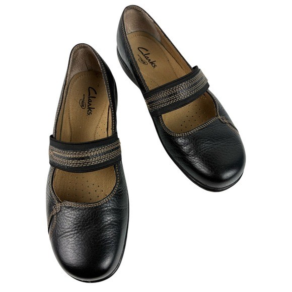 Clarks 7.5 M Geraldine Active Air Black Pebbled Leather Mary Jane Comfort Shoes