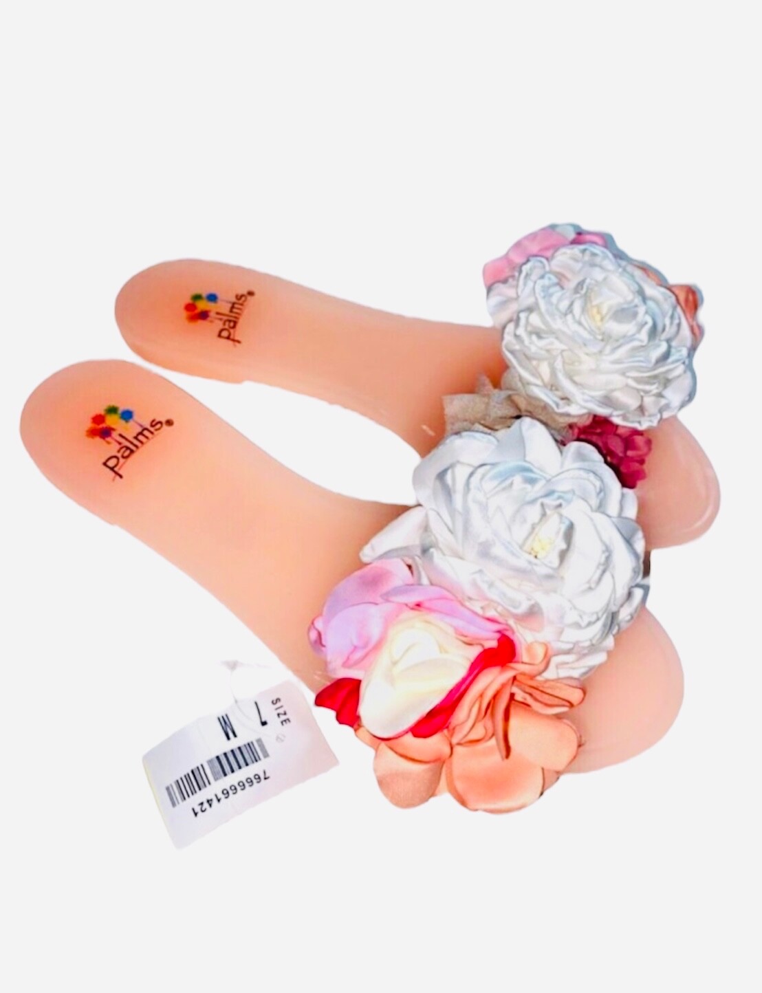 Palms Rosette Flowers 3D Pink White  / Red Black Floral Jelly Slides Sandals
