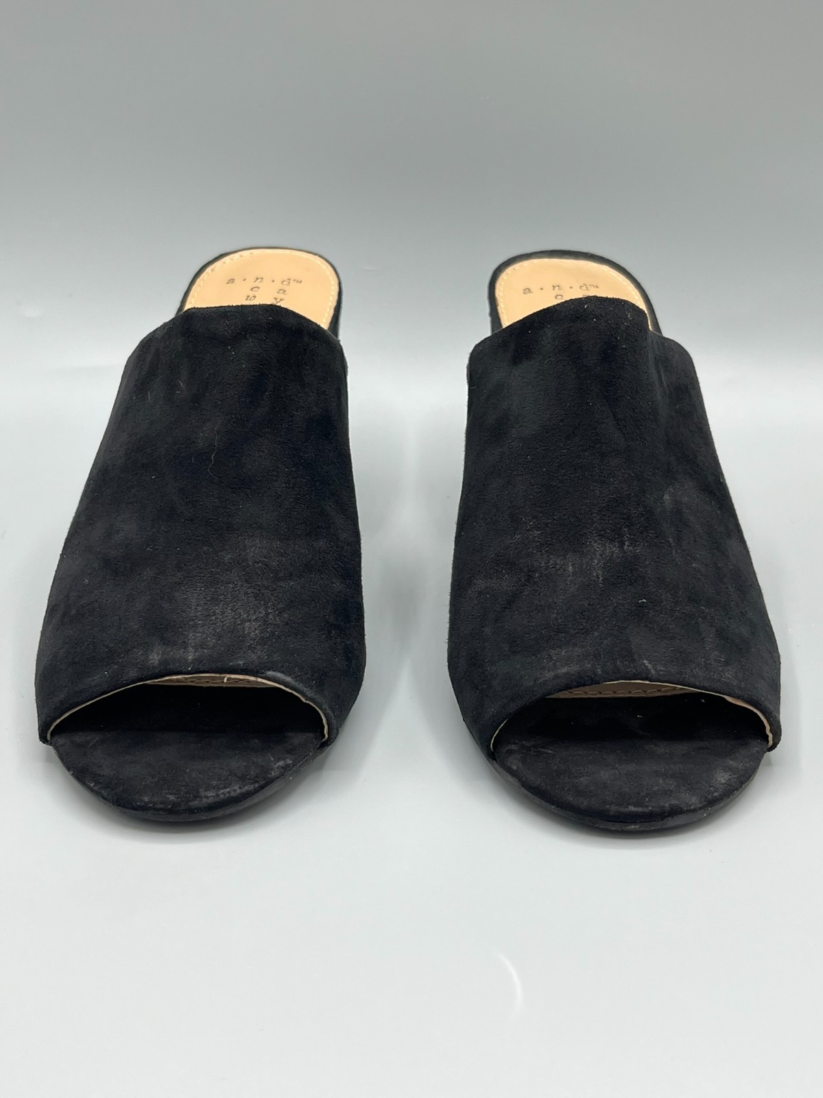 A New Day Black Mule Heels Womens Size 8 Slide 3.5in Heels Faux Suede Slip On
