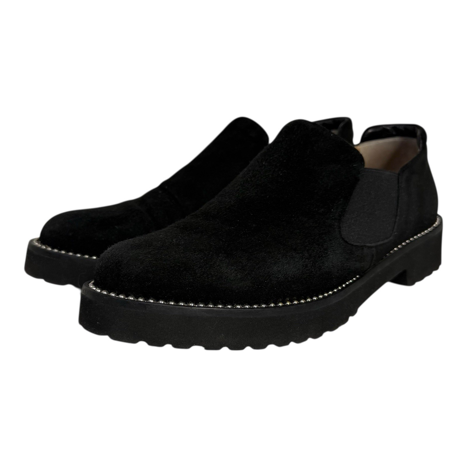 RUSSELL & BROMLEY Black Suede Studded Slip On Loafers Italy EUR 38.5 US 8.5