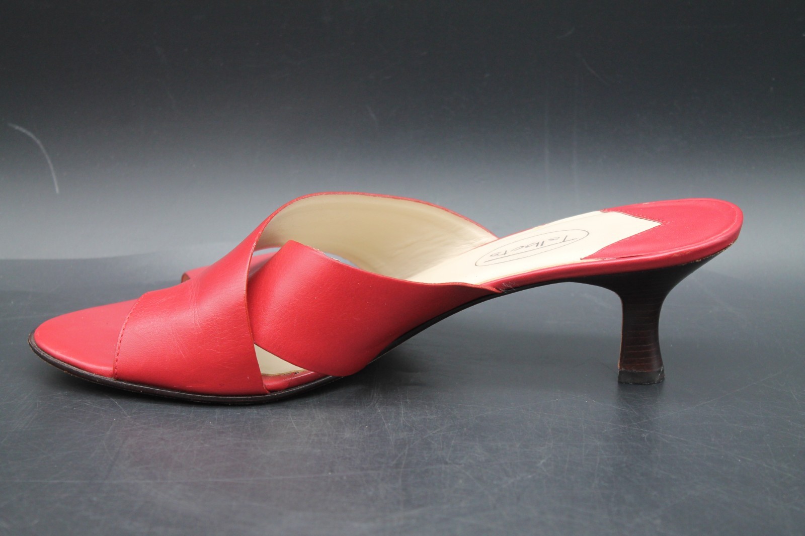 Talbots Red Leather Toe Loop Slide Kitten Sandals Women’s Size 8B Made In Brazil