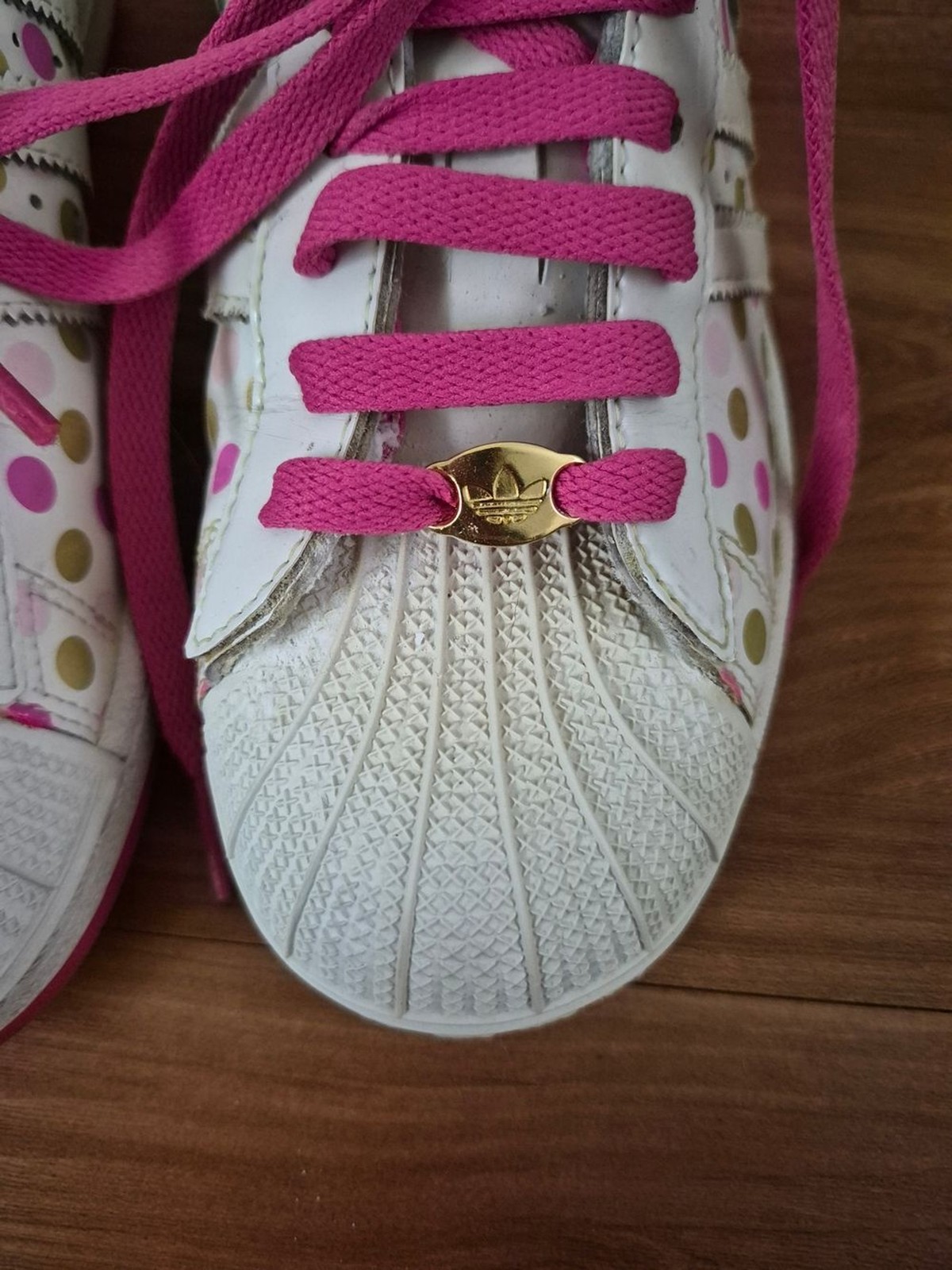 Adidas Superstar Rare Pink Gold Polka Dots White Shell Toe Size 6.5