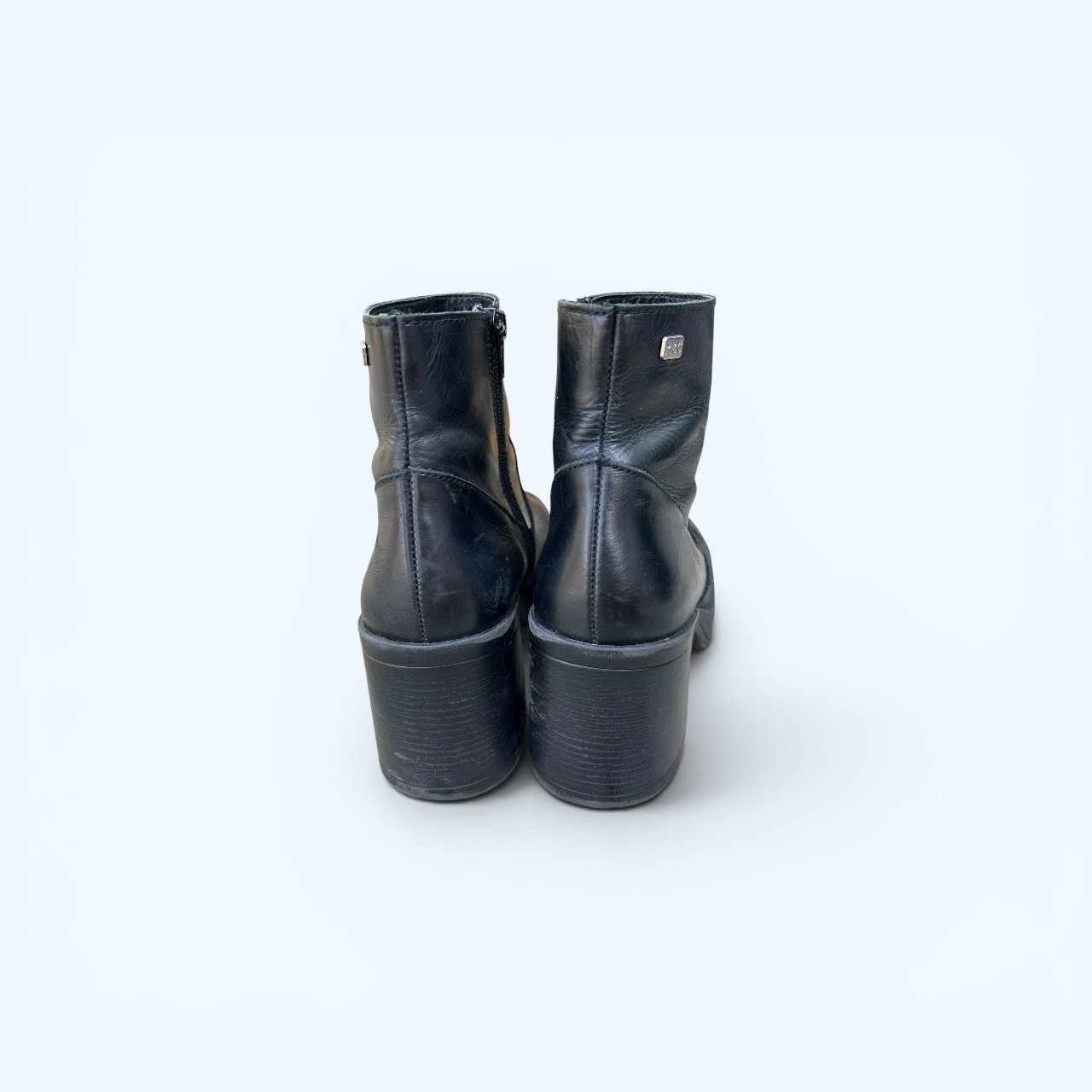 Vintage Y2K Chunky Block Heel Platform Ankle Boots Black Leather M&C Womens 40
