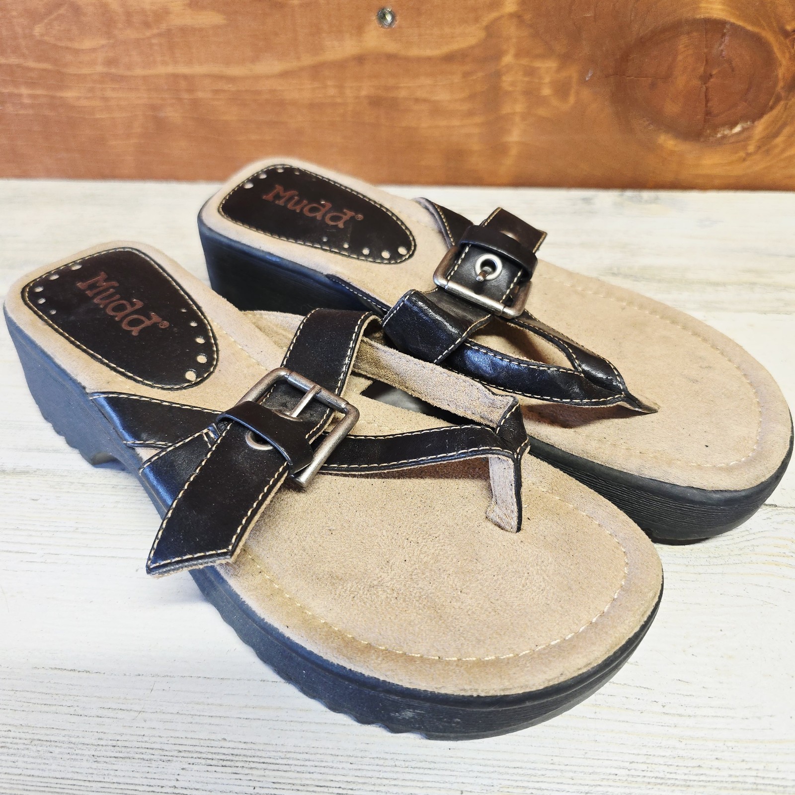 Vintage Mudd 6 M Sandals Thongs Flip Flop Buckle Strappy Prep Open Toe Y2k
