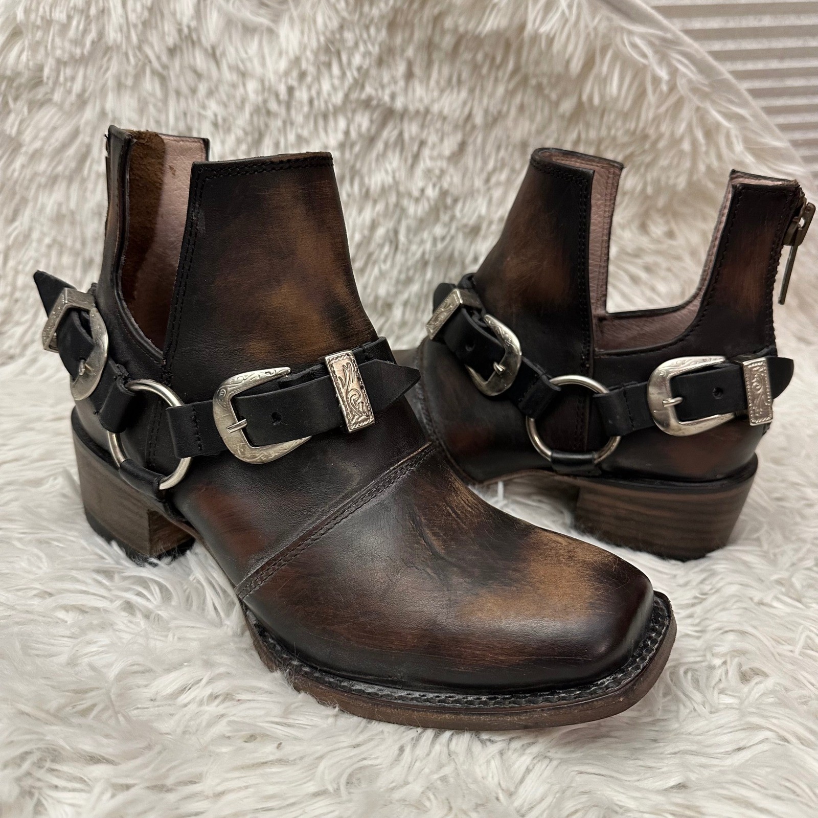 Freebird By Steven Truce Distressed Brown Leather Ankle Boots Size 8 All Leather