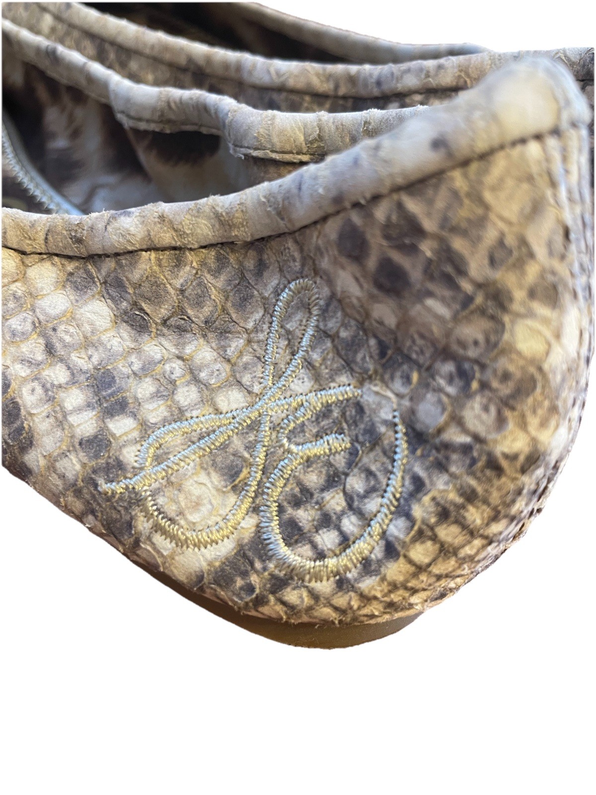 Sam Edelman Women’s NEW Felicia Snakeskin Ballet Flats US 12M Suede Neutral