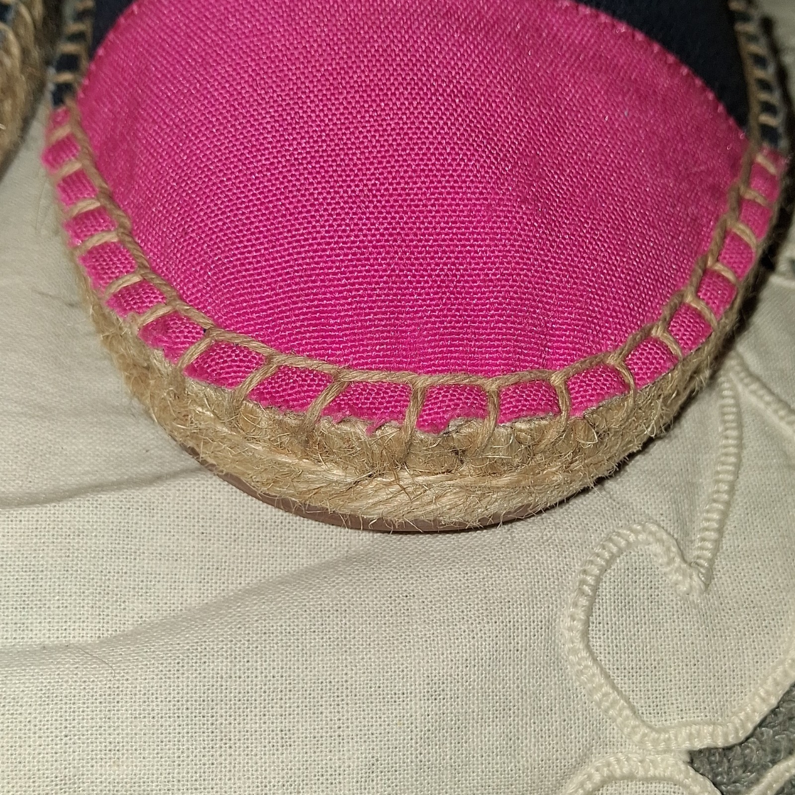 J. Crew Blue Pink Canvas Slip On Espadrilles Jute Sole Shoes Women’s Size 8.5