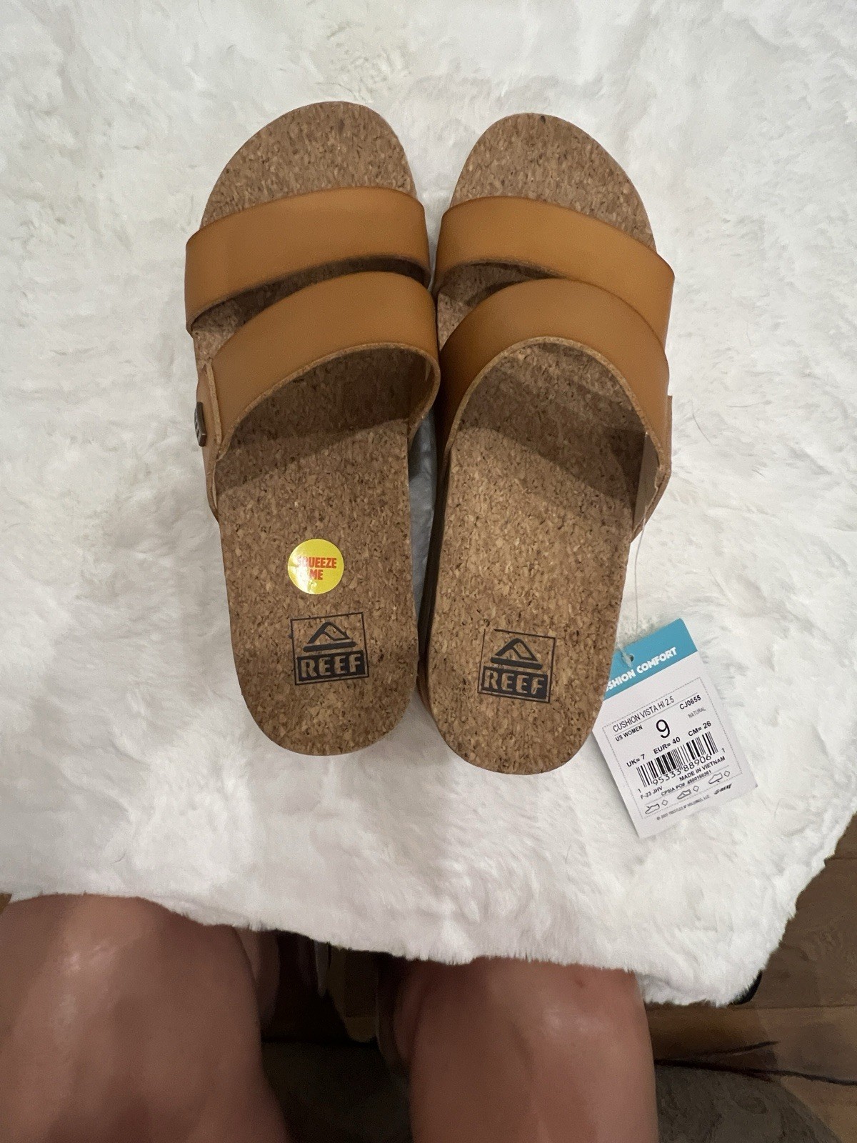 REEF Cushion Vista Brown Comfort Slide Wedge Sandals Cork Insole Women’s 9