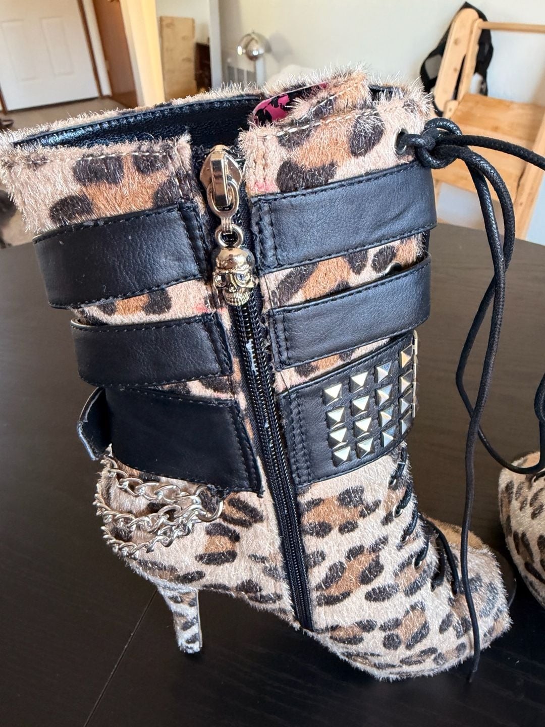 Rare Abbey Dawn Avril Lavigne Worn Style Leopard Platform Boots Heels US 6