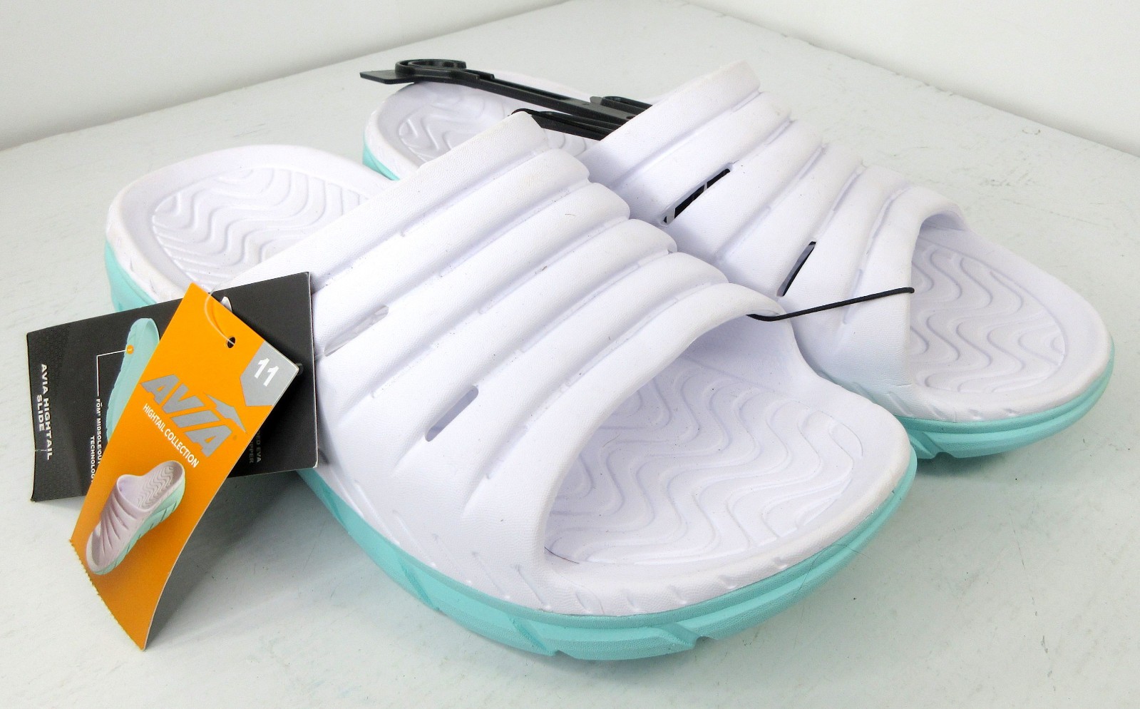 AVIA Hightail Slide Athletic Recovery Sandals Eva Foam Fom Aqua White Blue Women